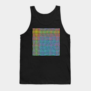 Wavy Plaid Rainbow on Green Tank Top